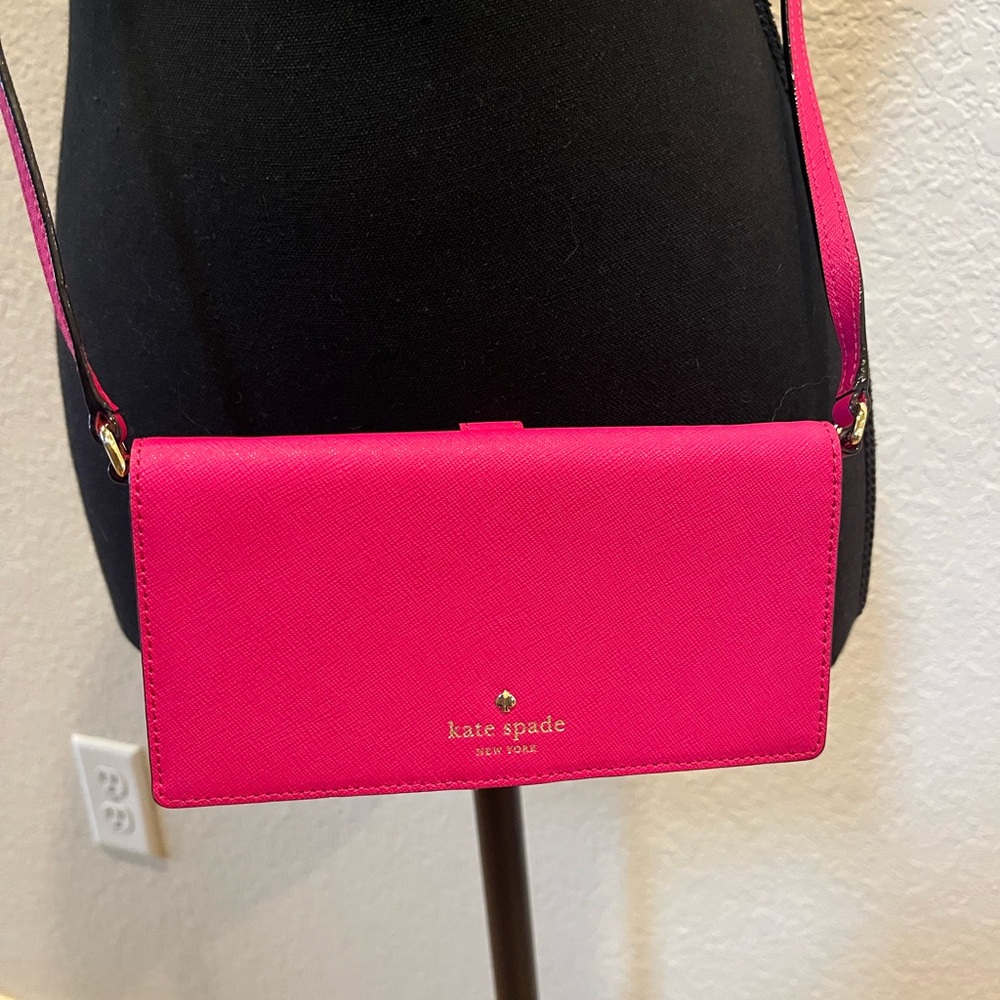 NWOT Kate Spade Hot Pink Phone Case/Wallet with Crossbody Strap